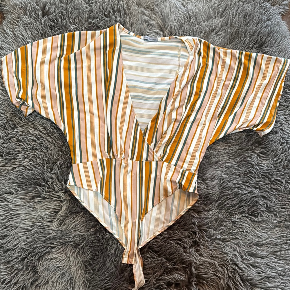 Striped Kimono Sleeve Bodysuit